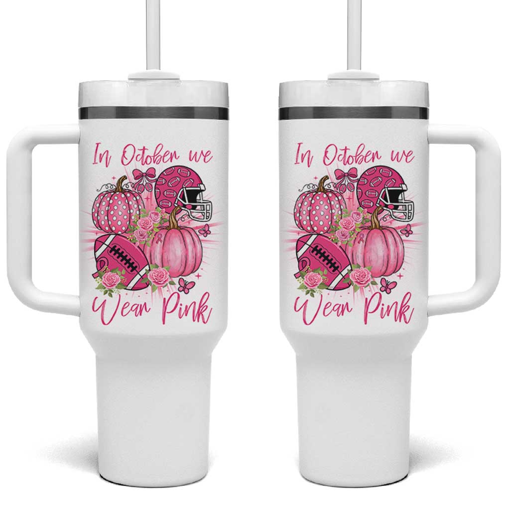 Football Breast Cancer Awareness Tumbler With Handle In October We Wear Pink Gift