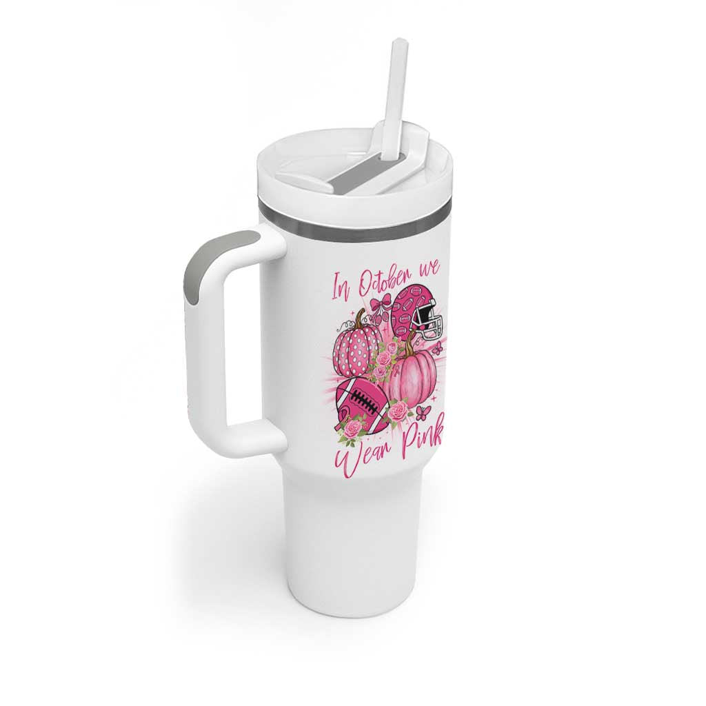 Football Breast Cancer Awareness Tumbler With Handle In October We Wear Pink Gift
