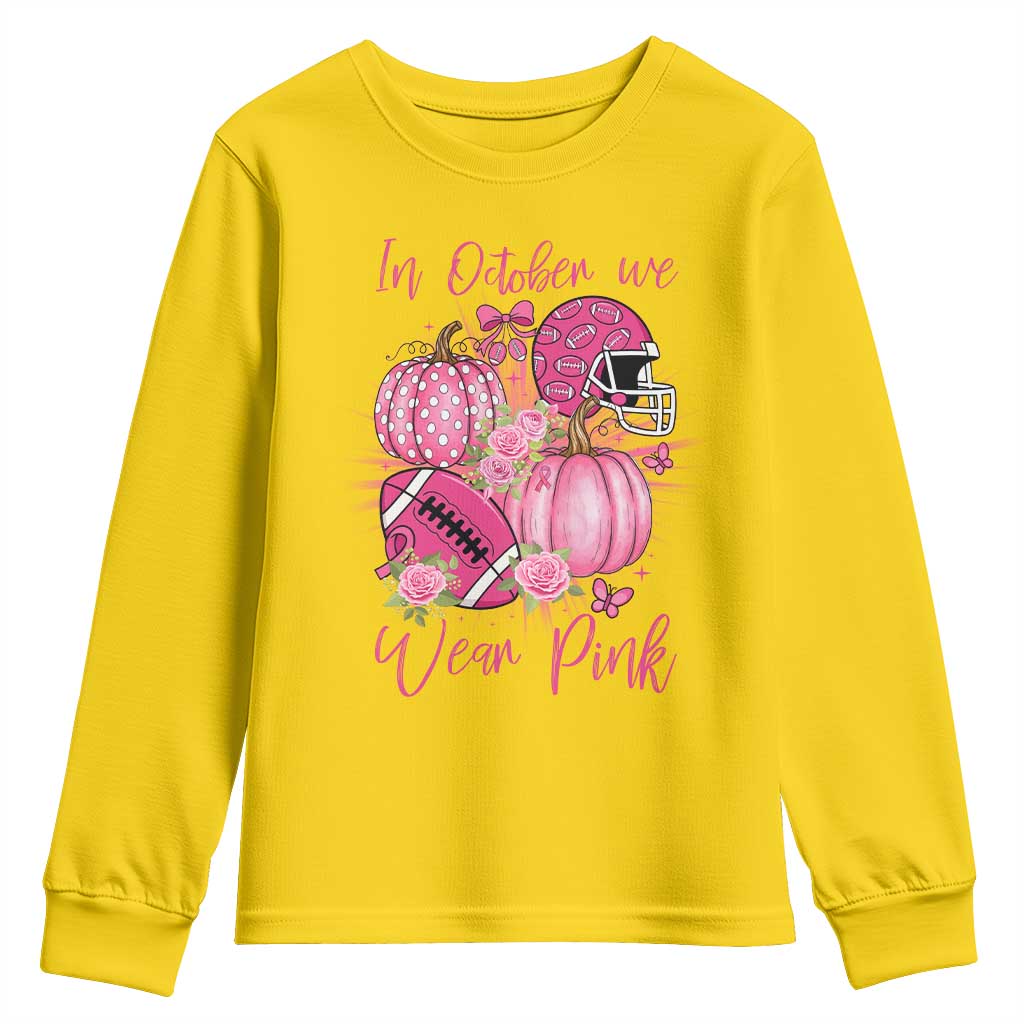 Football Breast Cancer Awareness Youth Sweatshirt In October We Wear Pink Gift - Wonder Print Shop