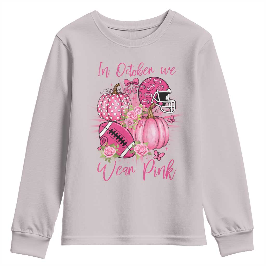 Football Breast Cancer Awareness Youth Sweatshirt In October We Wear Pink Gift - Wonder Print Shop
