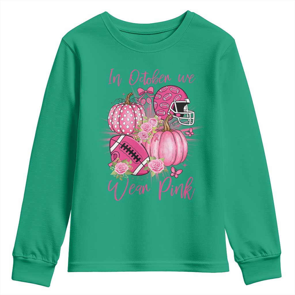Football Breast Cancer Awareness Youth Sweatshirt In October We Wear Pink Gift - Wonder Print Shop