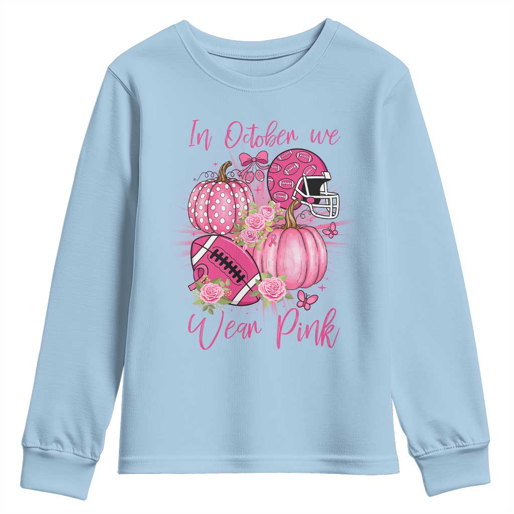 Football Breast Cancer Awareness Youth Sweatshirt In October We Wear Pink Gift - Wonder Print Shop