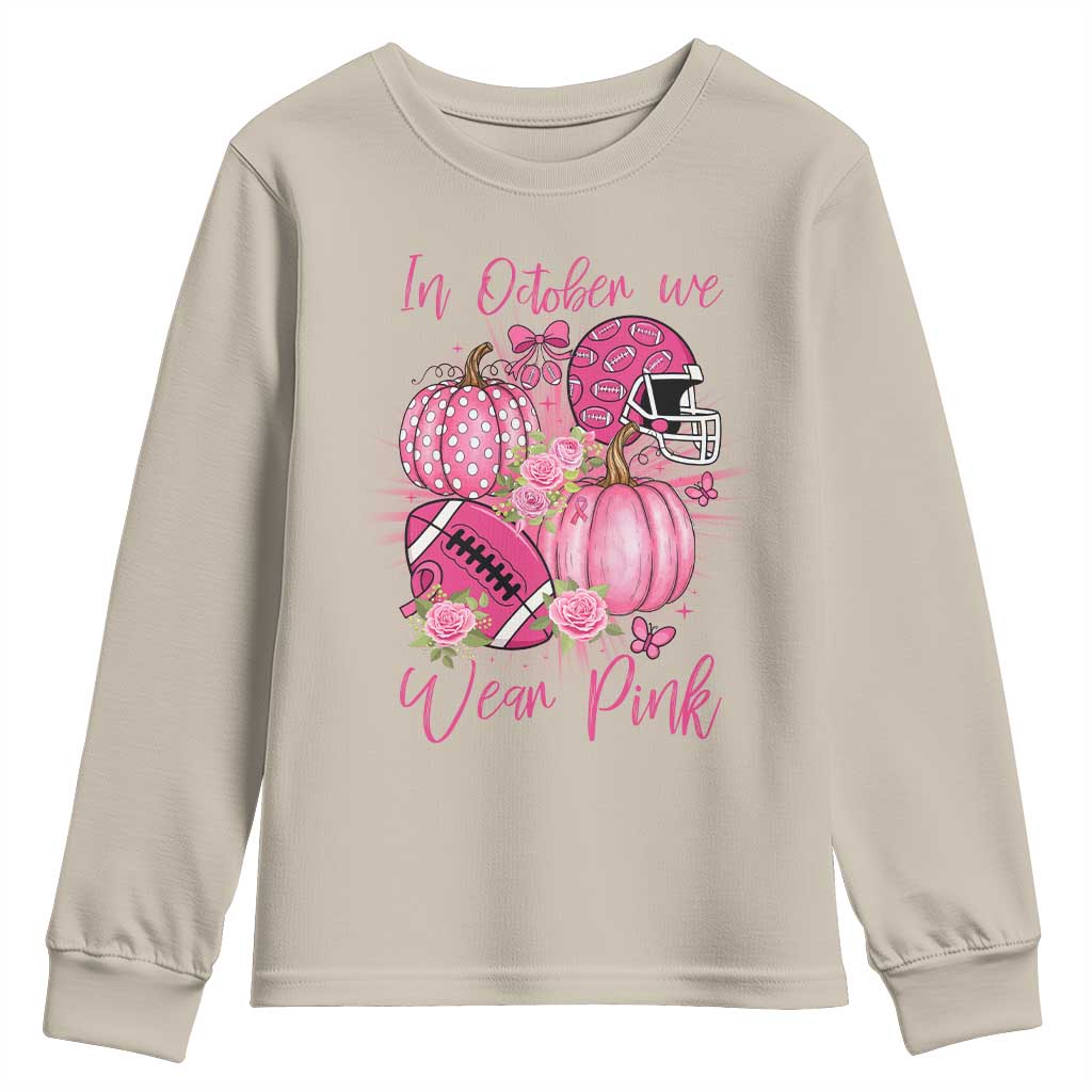 Football Breast Cancer Awareness Youth Sweatshirt In October We Wear Pink Gift - Wonder Print Shop