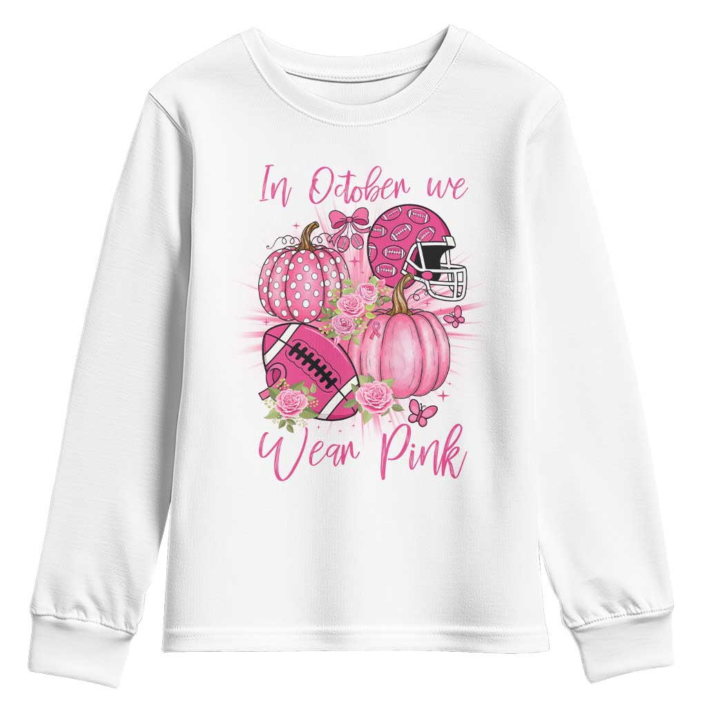 Football Breast Cancer Awareness Youth Sweatshirt In October We Wear Pink Gift - Wonder Print Shop