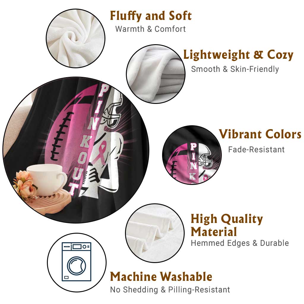 Pink Out Game Day Football Throw Blanket Breast Cancer Support - Wonder Print Shop