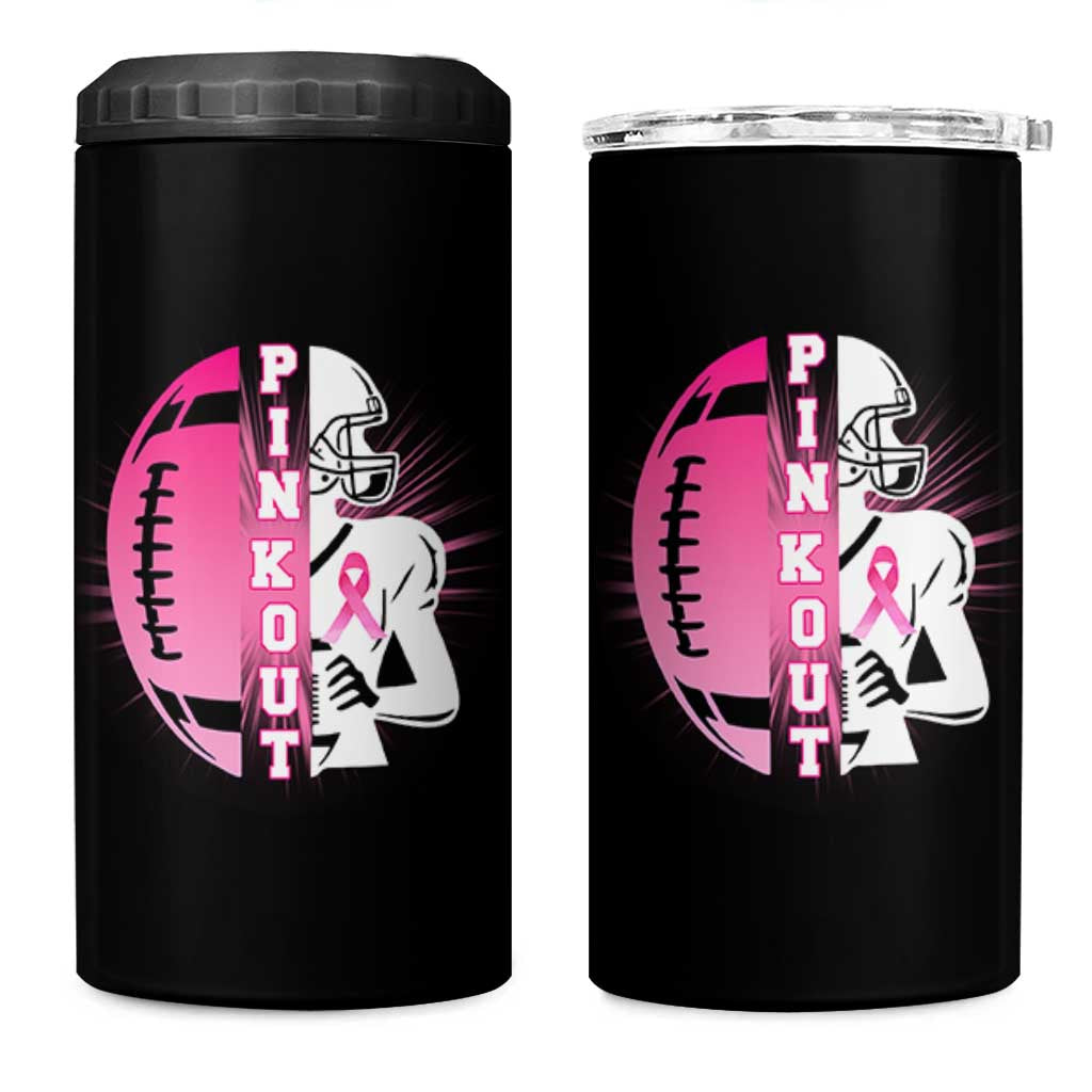 Pink Out Game Day Football 4 in 1 Can Cooler Tumbler Breast Cancer Support