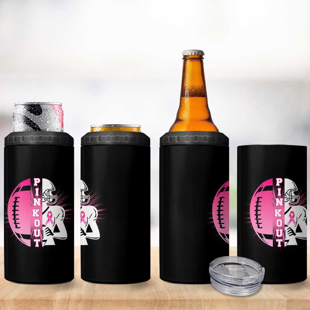 Pink Out Game Day Football 4 in 1 Can Cooler Tumbler Breast Cancer Support