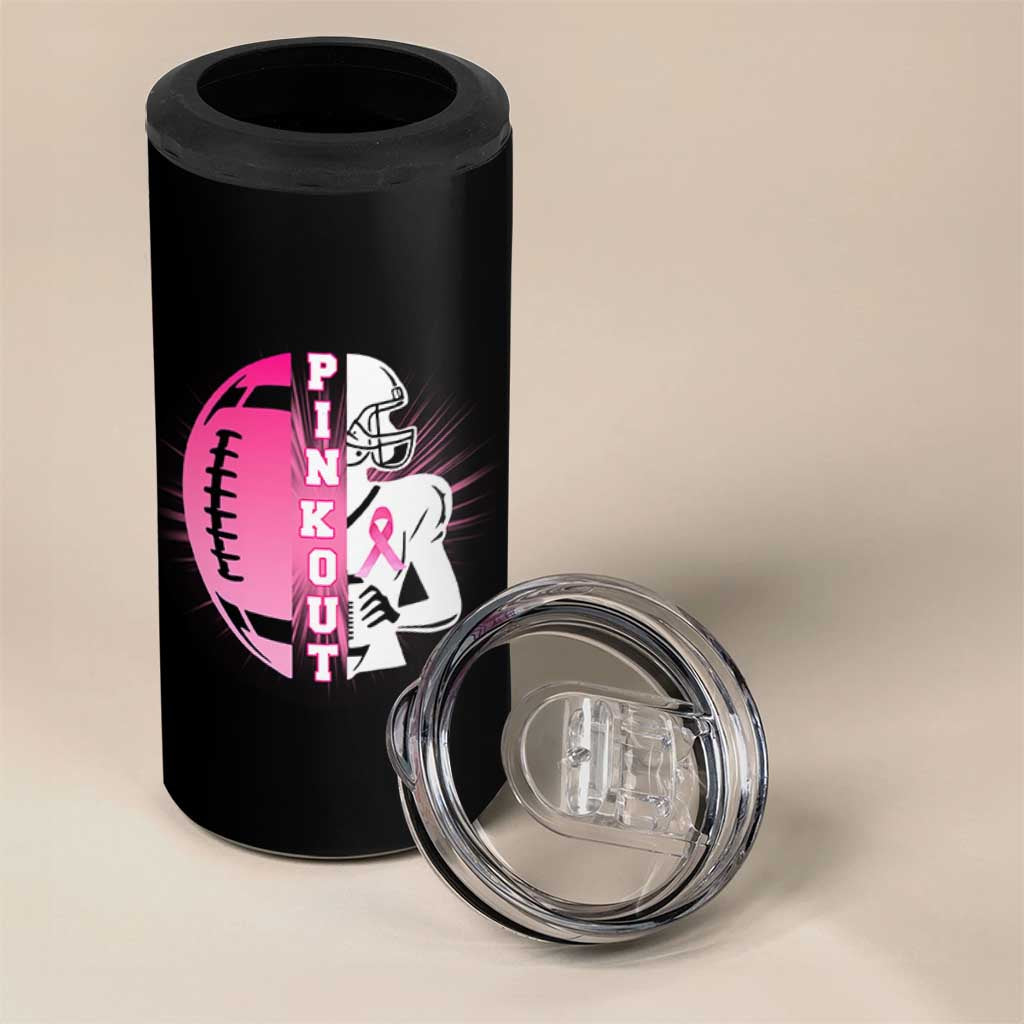 Pink Out Game Day Football 4 in 1 Can Cooler Tumbler Breast Cancer Support