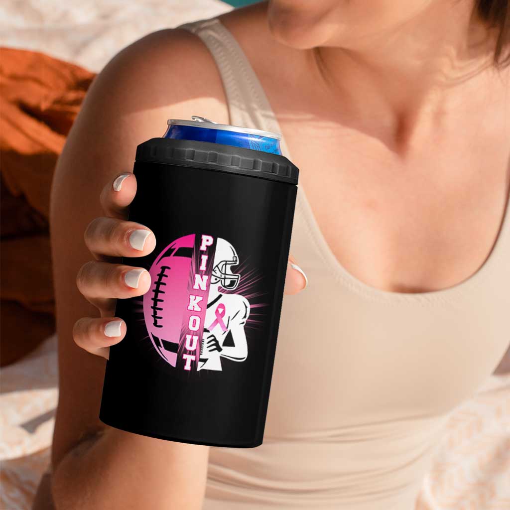 Pink Out Game Day Football 4 in 1 Can Cooler Tumbler Breast Cancer Support