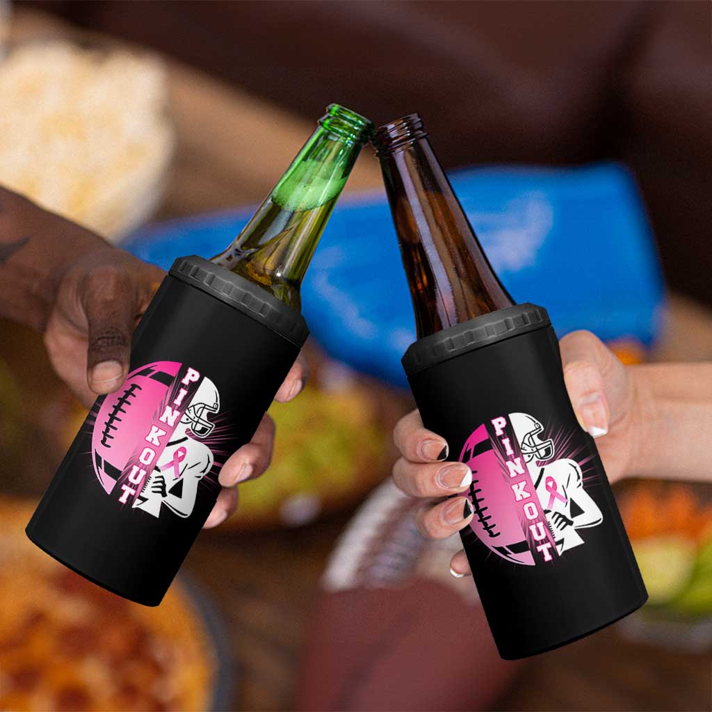 Pink Out Game Day Football 4 in 1 Can Cooler Tumbler Breast Cancer Support