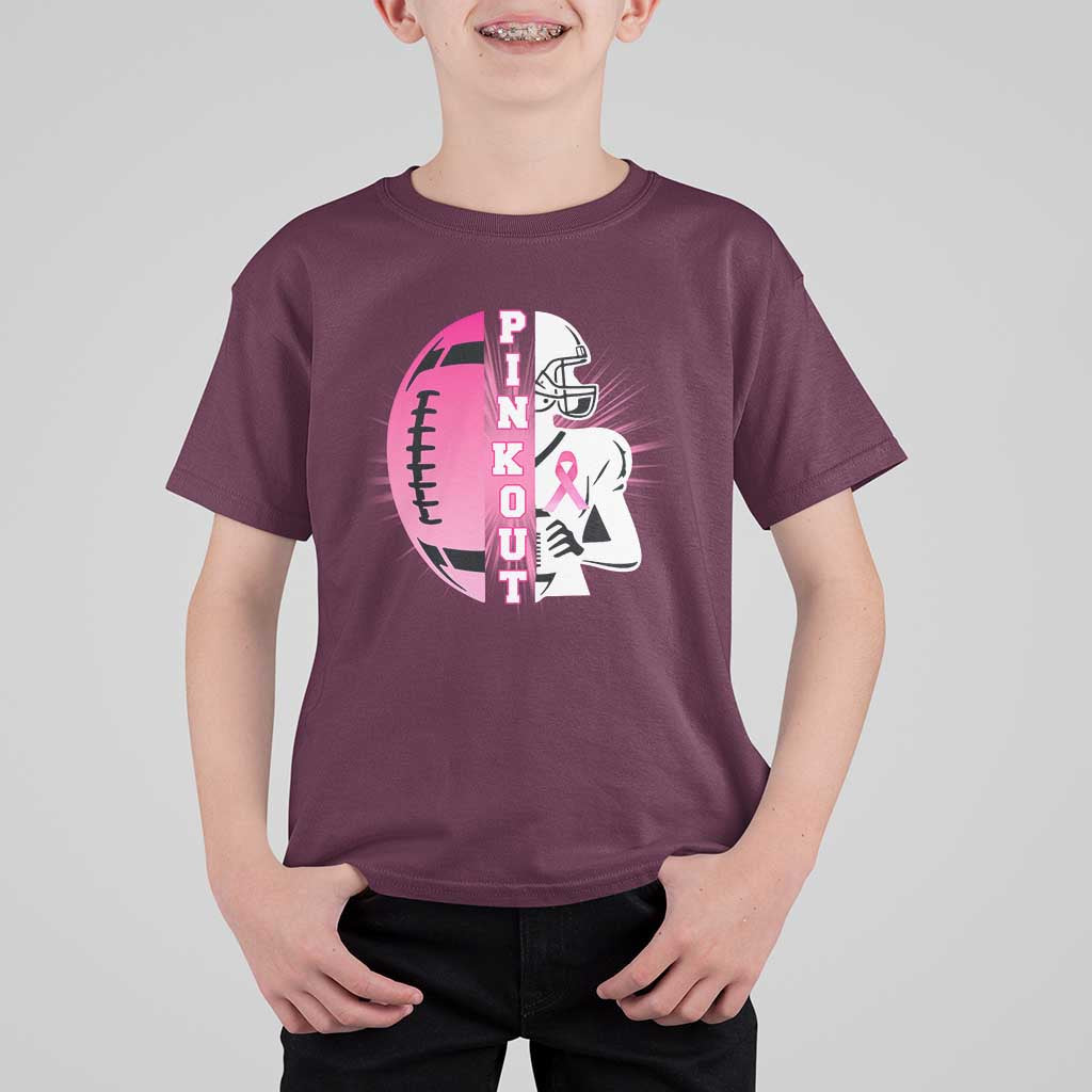 Pink Out Game Day Football T Shirt For Kid Breast Cancer Support - Wonder Print Shop