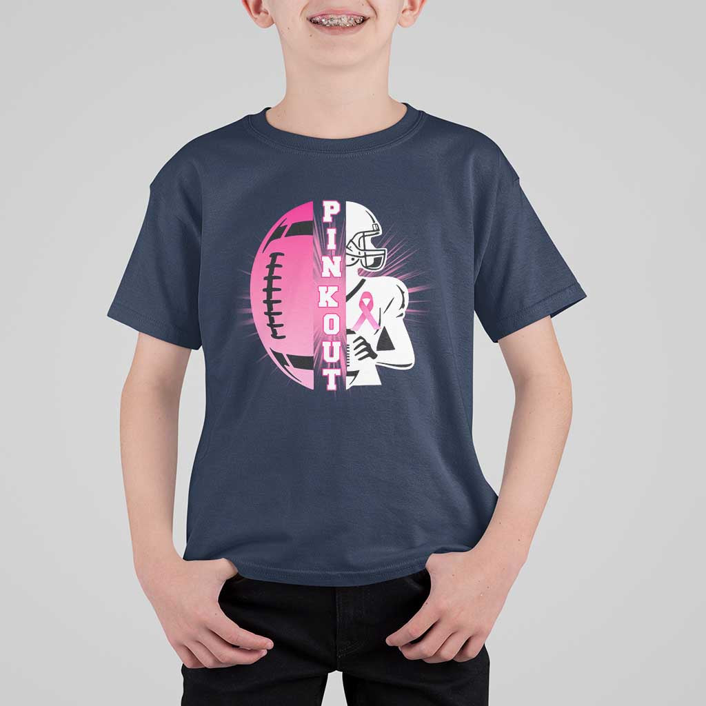 Pink Out Game Day Football T Shirt For Kid Breast Cancer Support - Wonder Print Shop