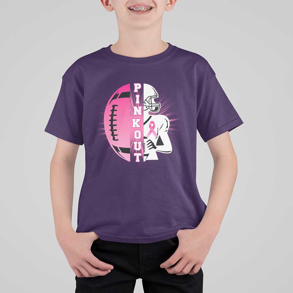 Pink Out Game Day Football T Shirt For Kid Breast Cancer Support - Wonder Print Shop
