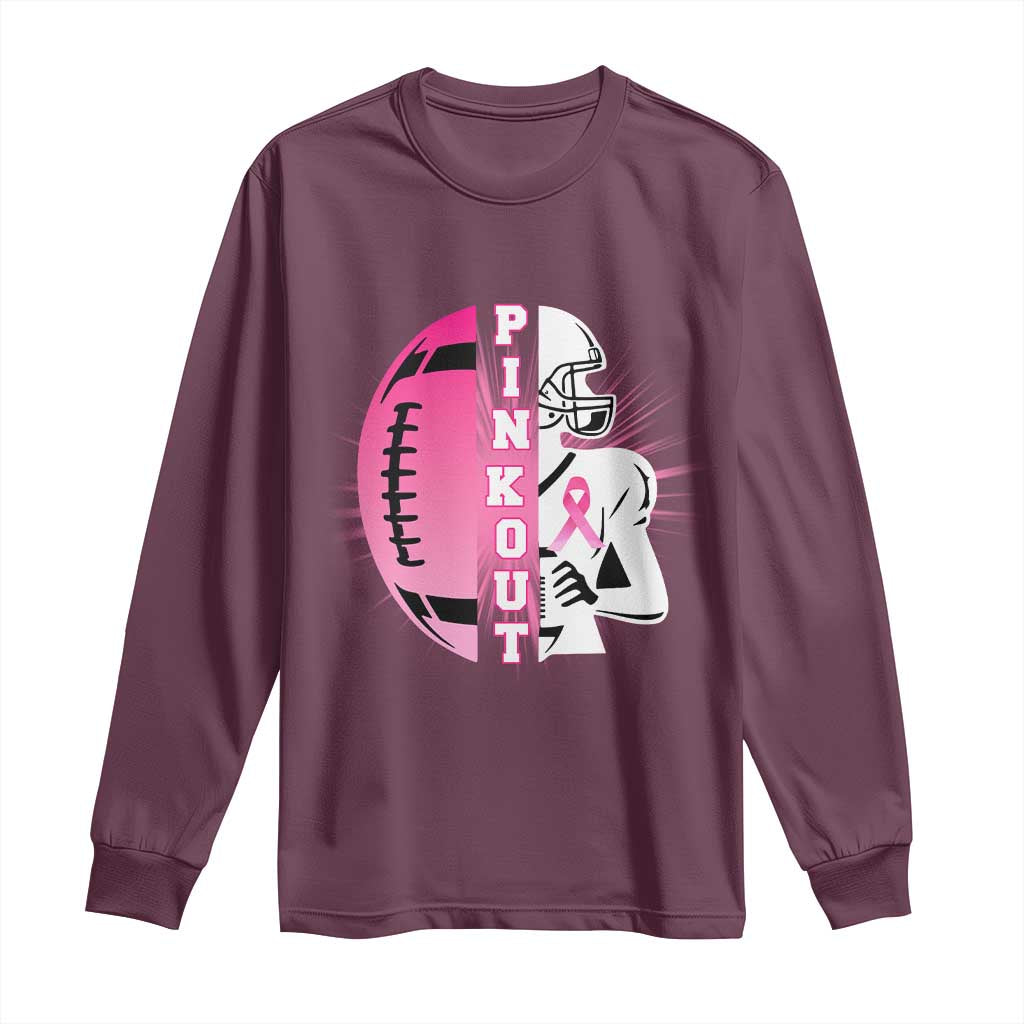 Pink Out Game Day Football Long Sleeve Shirt Breast Cancer Support - Wonder Print Shop