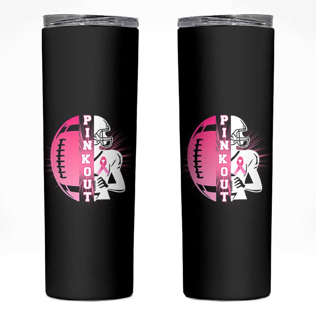 Pink Out Game Day Football Skinny Tumbler Breast Cancer Support