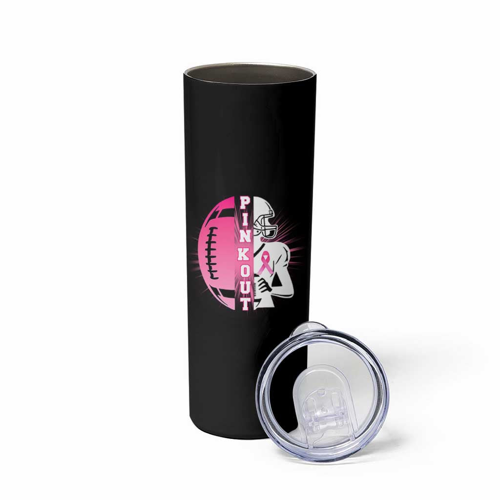 Pink Out Game Day Football Skinny Tumbler Breast Cancer Support