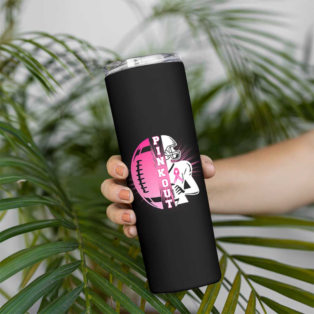 Pink Out Game Day Football Skinny Tumbler Breast Cancer Support