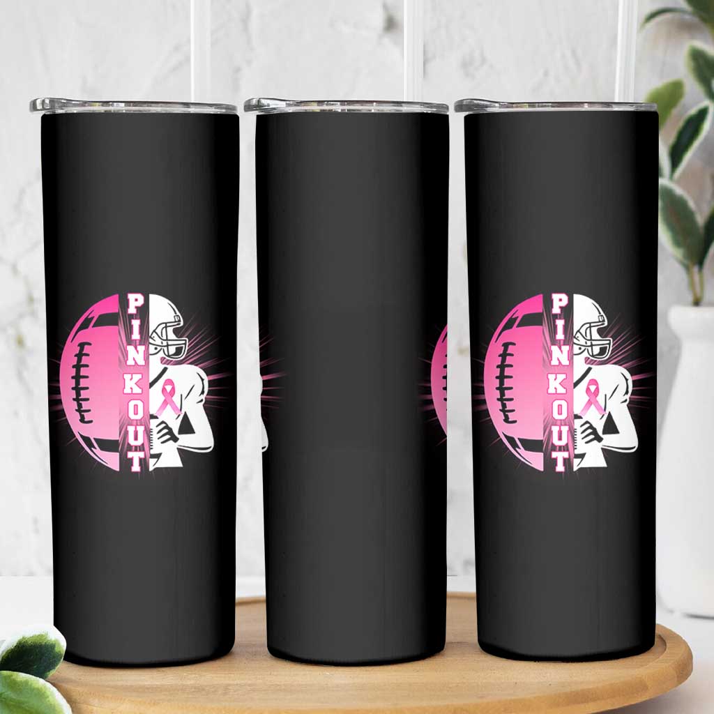 Pink Out Game Day Football Skinny Tumbler Breast Cancer Support