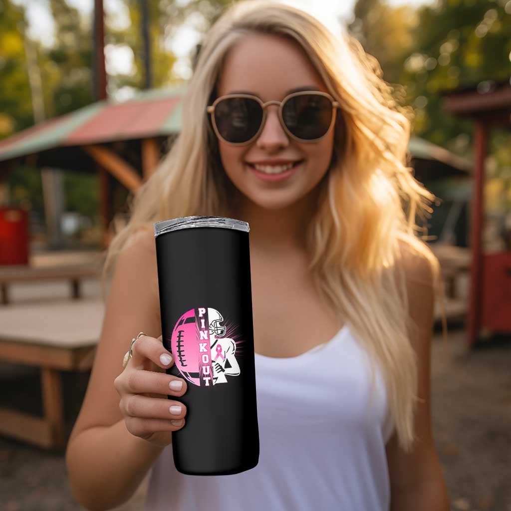 Pink Out Game Day Football Skinny Tumbler Breast Cancer Support