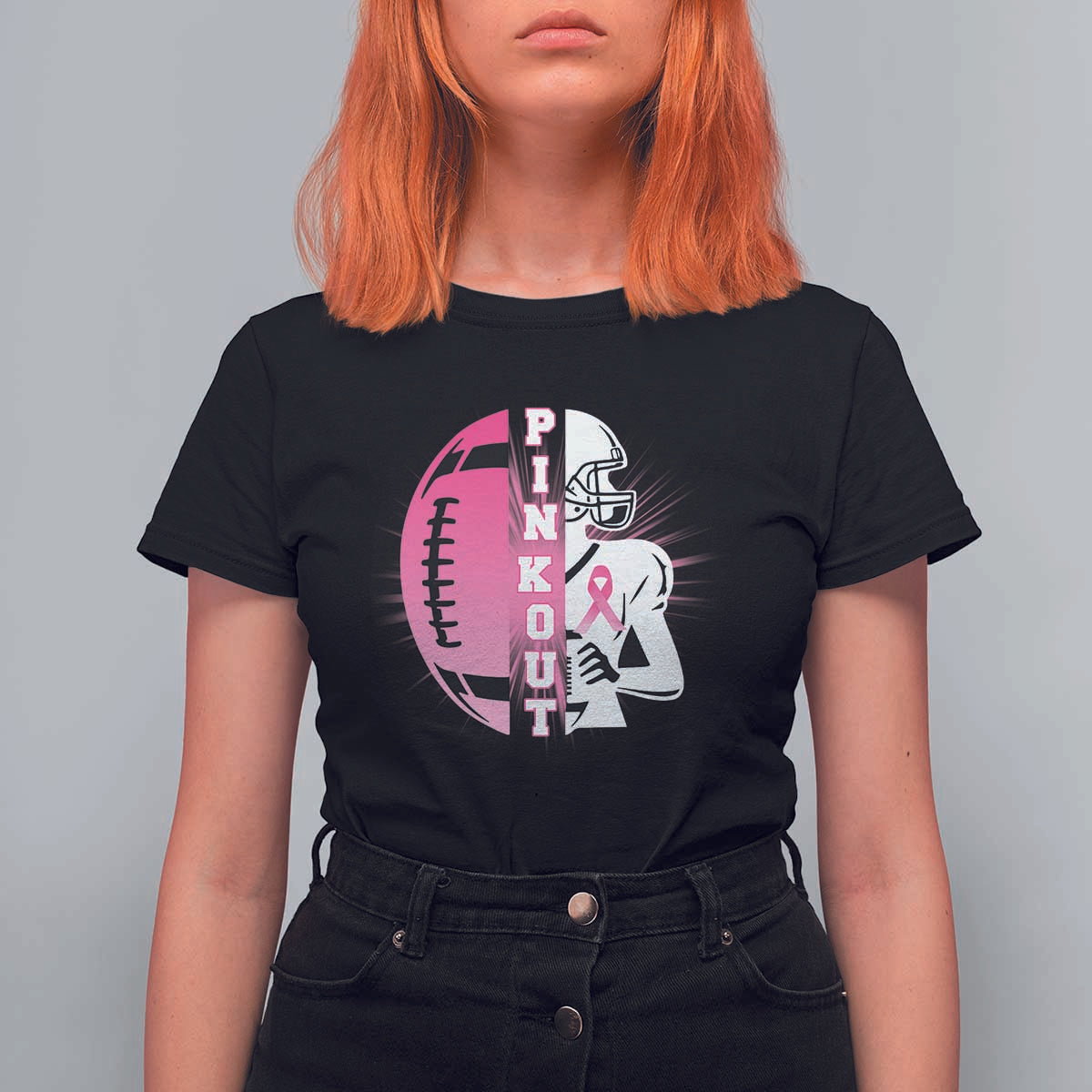 Pink Out Game Day Football T Shirt For Women Breast Cancer Support - Wonder Print Shop