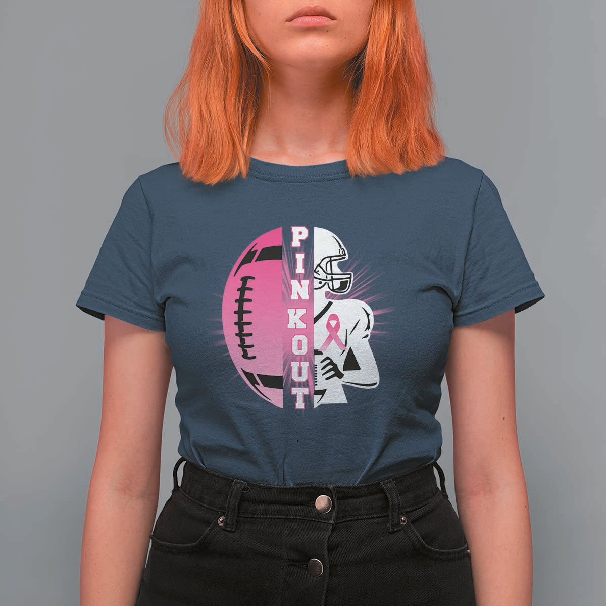 Pink Out Game Day Football T Shirt For Women Breast Cancer Support - Wonder Print Shop