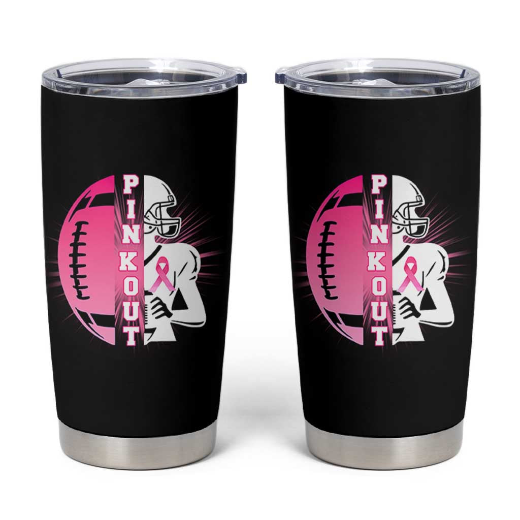 Pink Out Game Day Football Tumbler Cup Breast Cancer Support