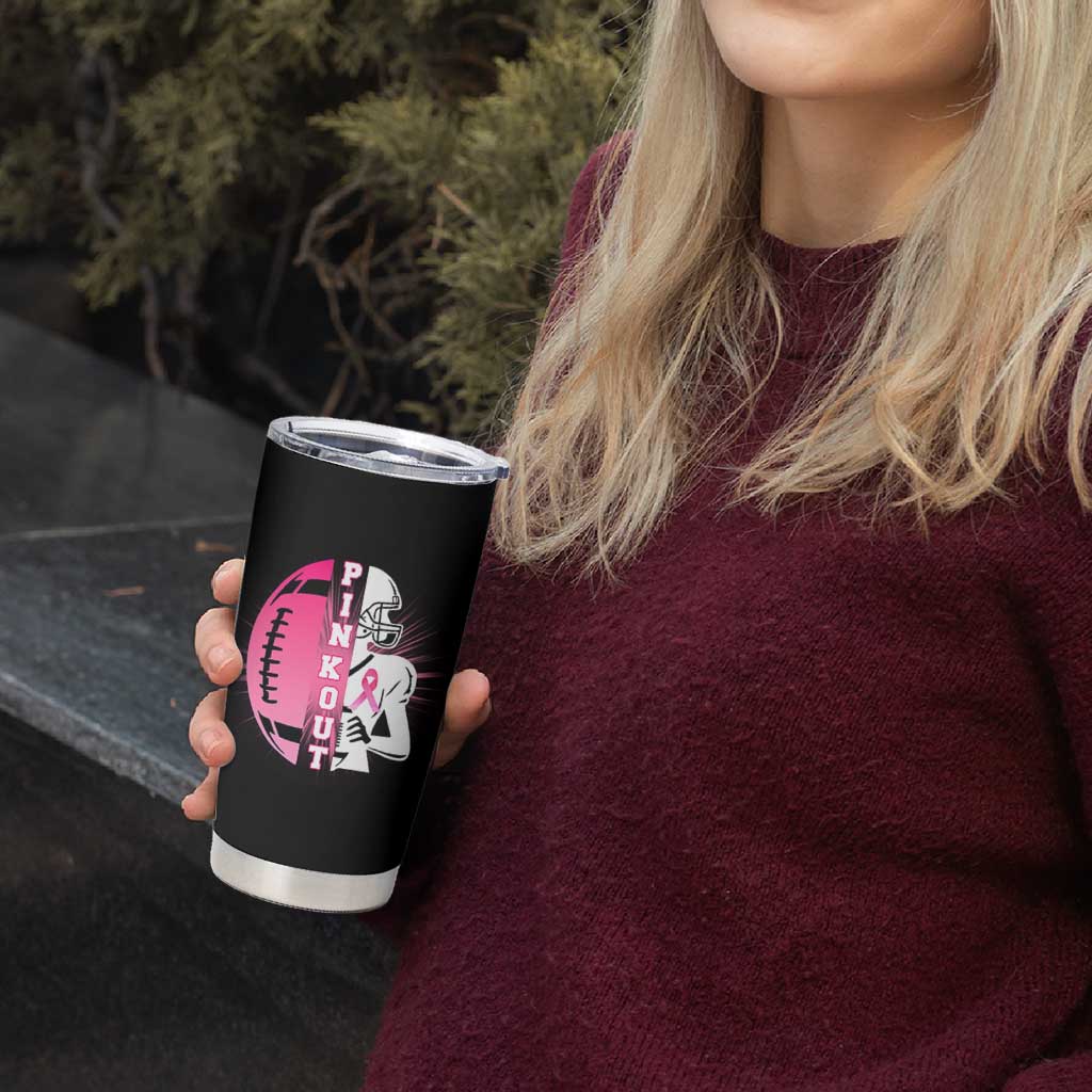 Pink Out Game Day Football Tumbler Cup Breast Cancer Support
