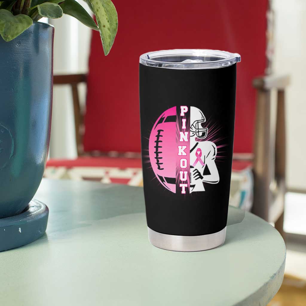 Pink Out Game Day Football Tumbler Cup Breast Cancer Support