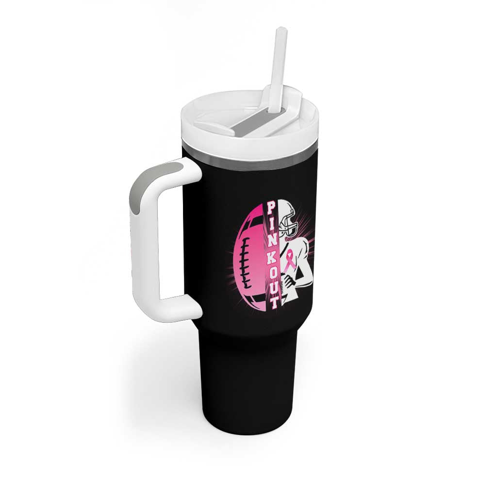 Pink Out Game Day Football Tumbler With Handle Breast Cancer Support