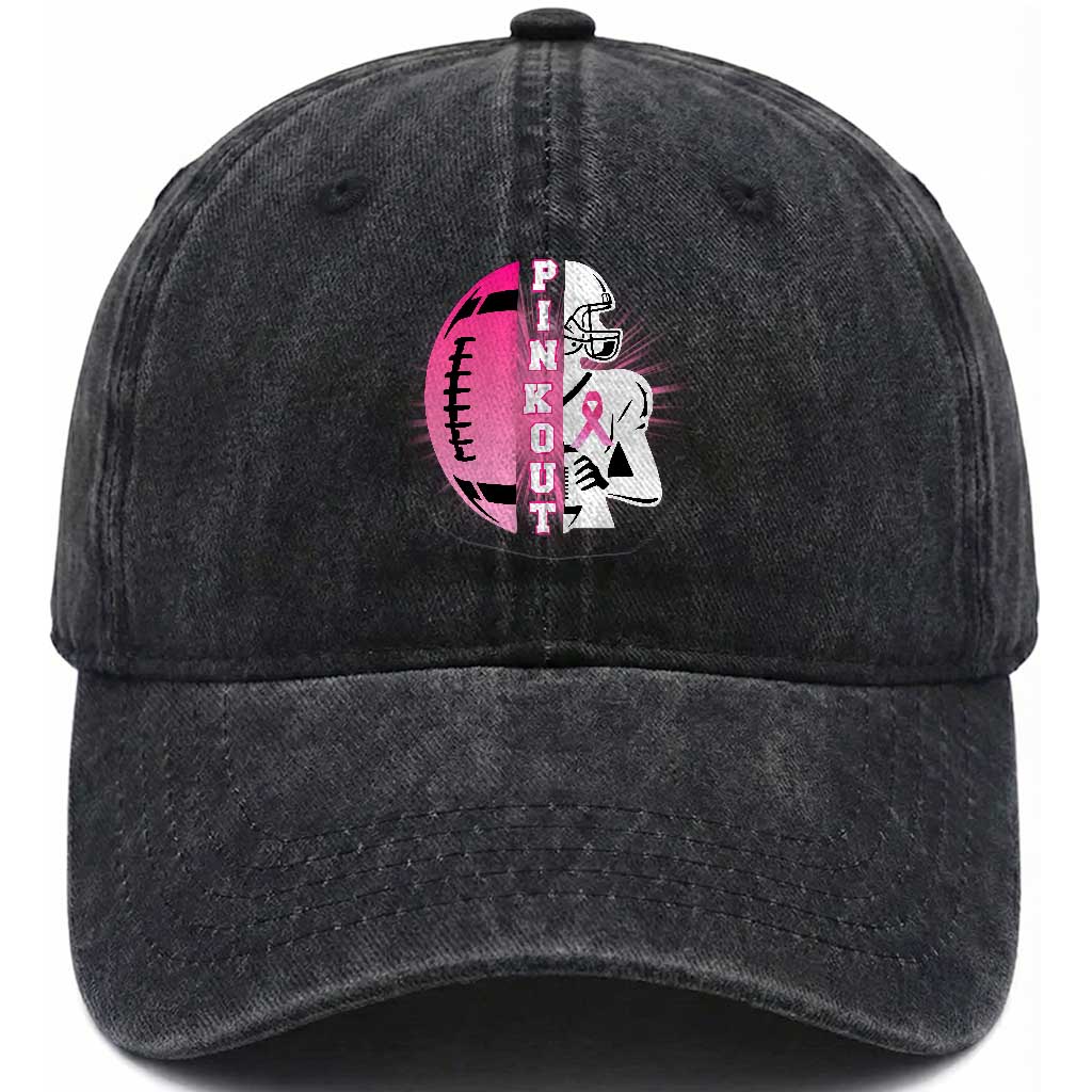 Pink Out Game Day Football Washed Cotton Baseball Cap Breast Cancer Support