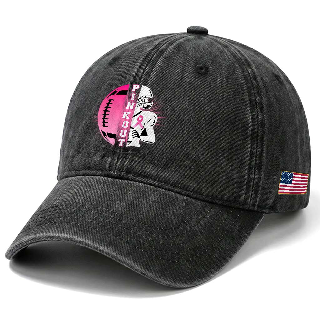 Pink Out Game Day Football Washed Cotton Baseball Cap Breast Cancer Support