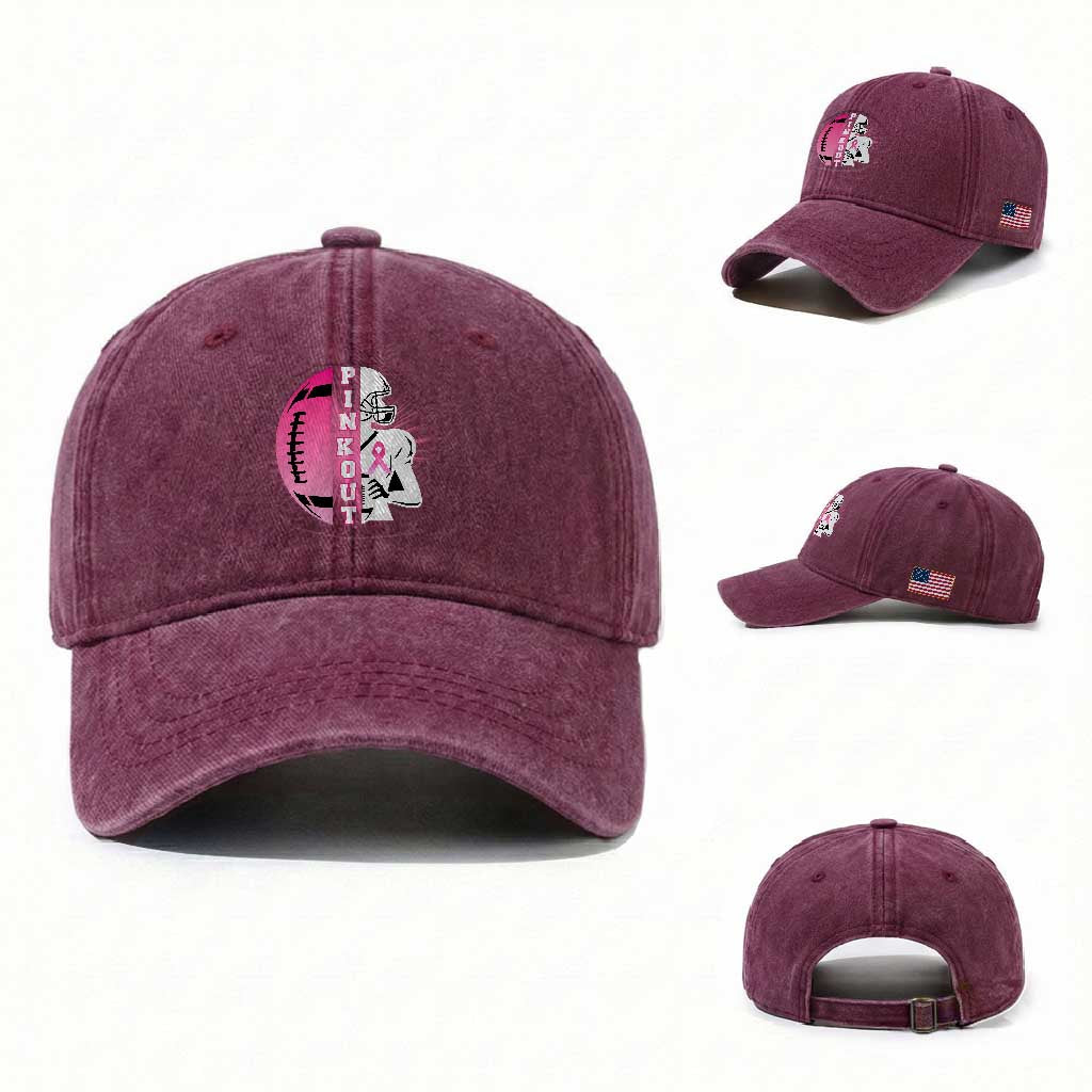 Pink Out Game Day Football Washed Cotton Baseball Cap Breast Cancer Support