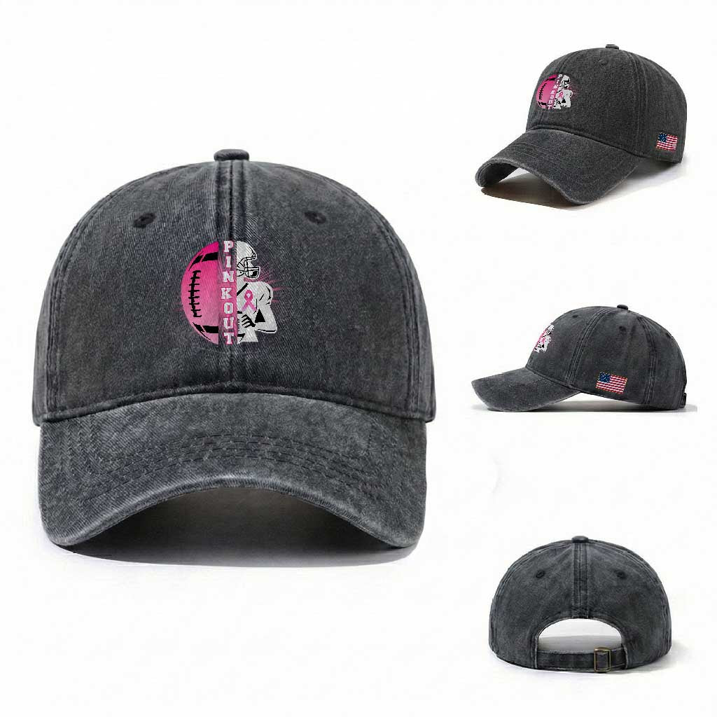 Pink Out Game Day Football Washed Cotton Baseball Cap Breast Cancer Support