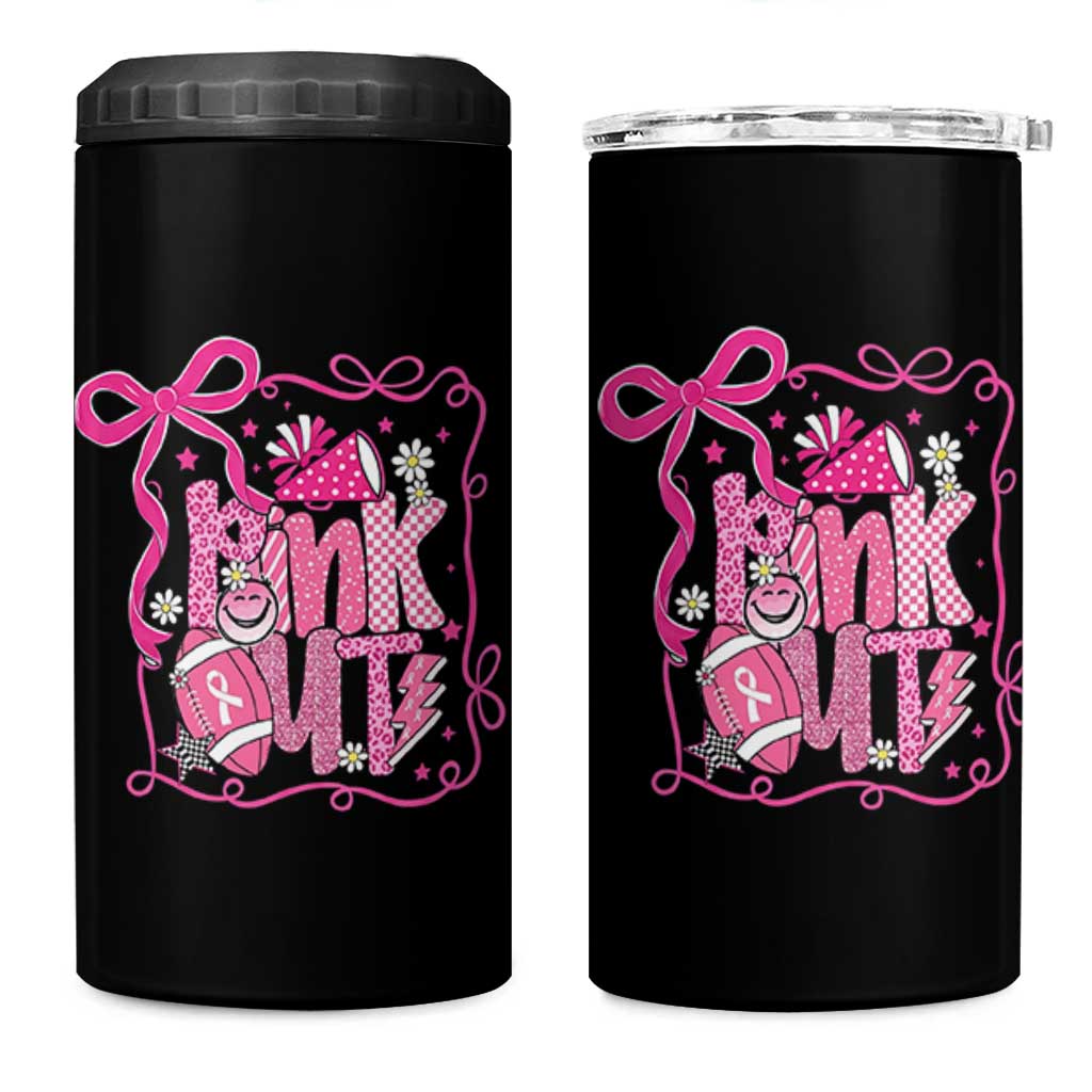Pink Out 4 in 1 Can Cooler Tumbler Football Support Breast Cancer Gift