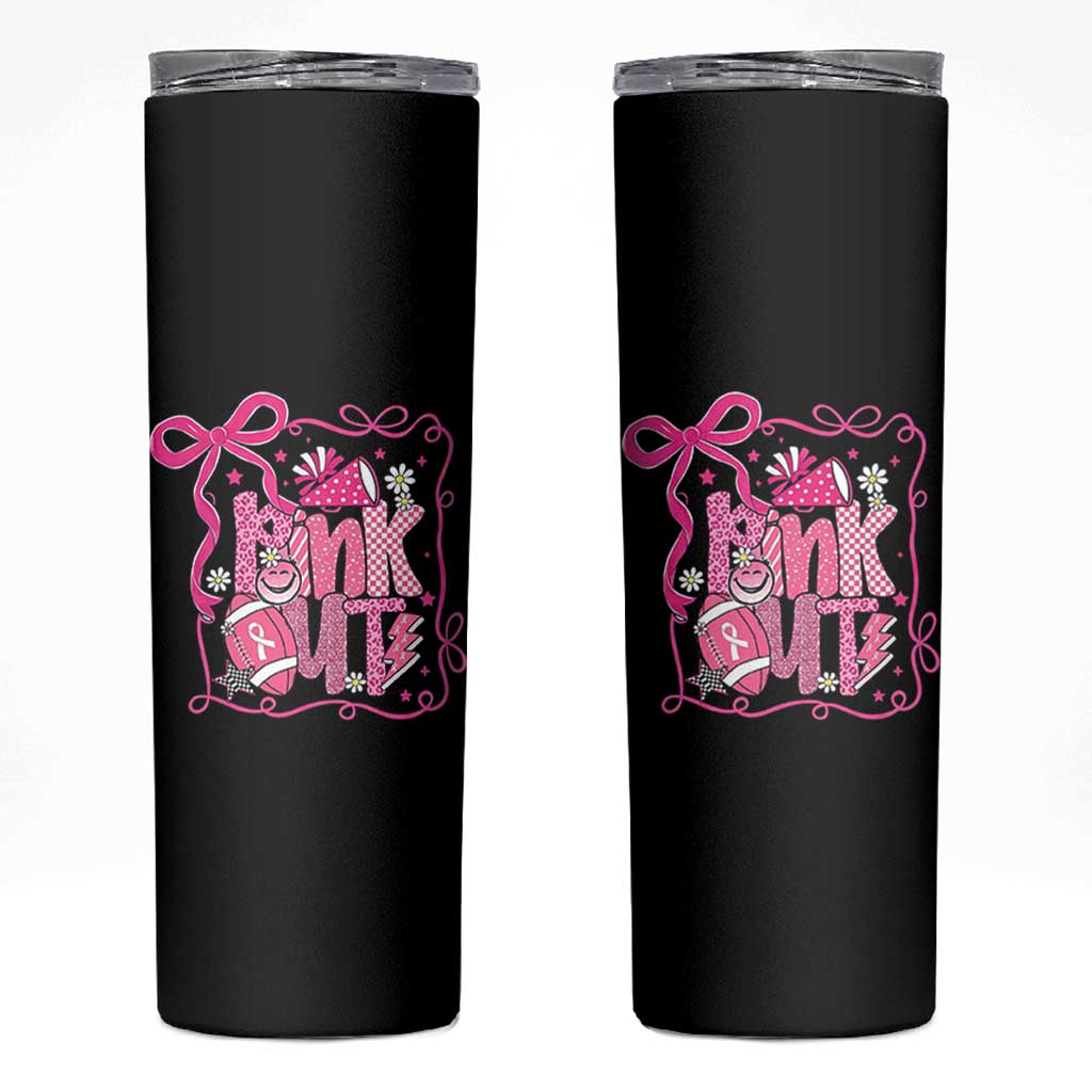 Pink Out Skinny Tumbler Football Support Breast Cancer Gift