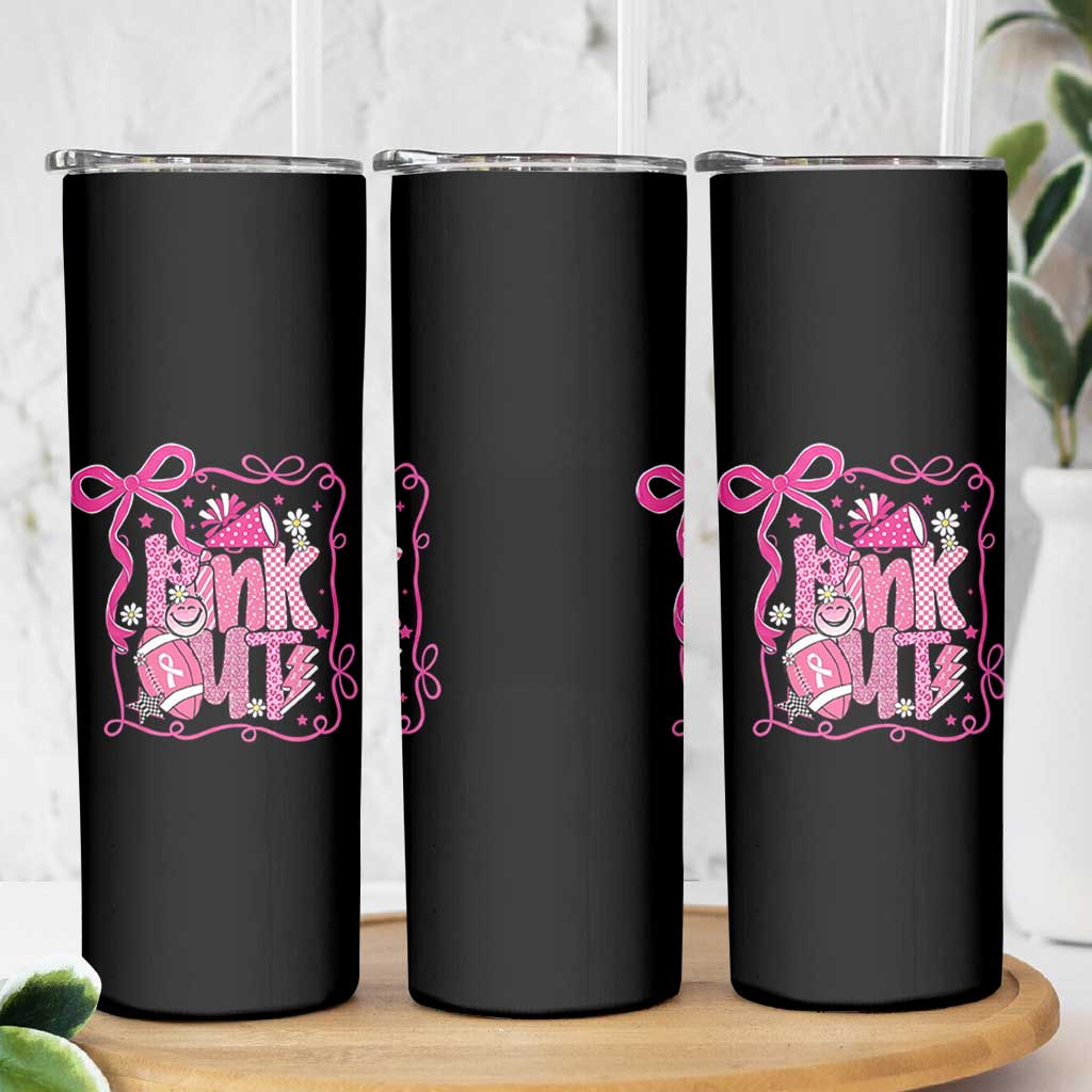 Pink Out Skinny Tumbler Football Support Breast Cancer Gift