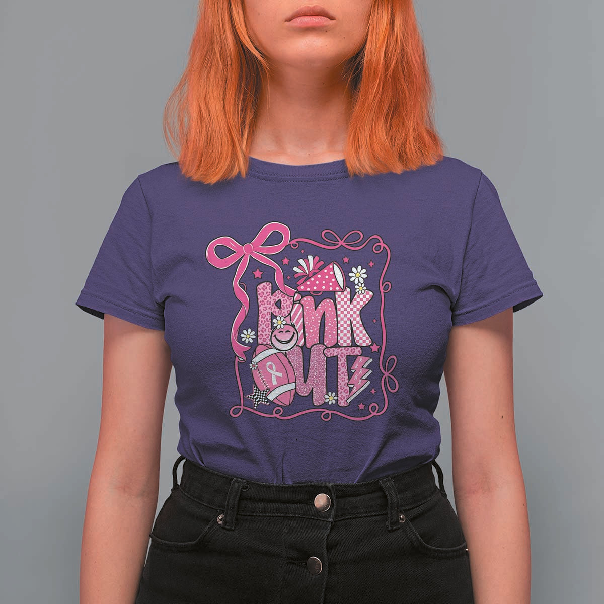 Pink Out T Shirt For Women Football Support Breast Cancer Gift - Wonder Print Shop