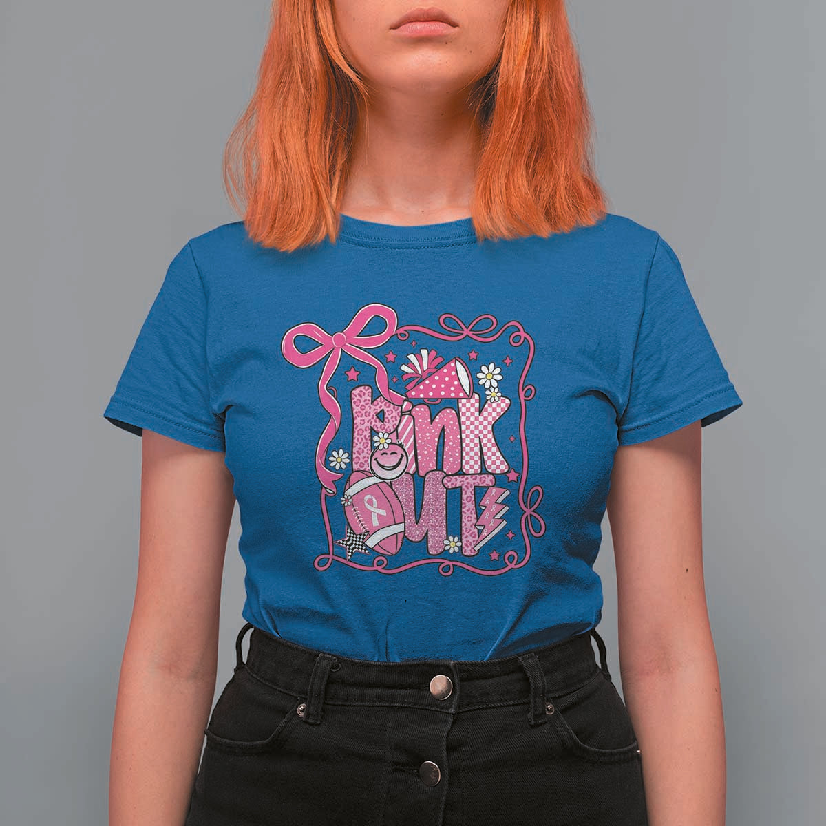 Pink Out T Shirt For Women Football Support Breast Cancer Gift - Wonder Print Shop