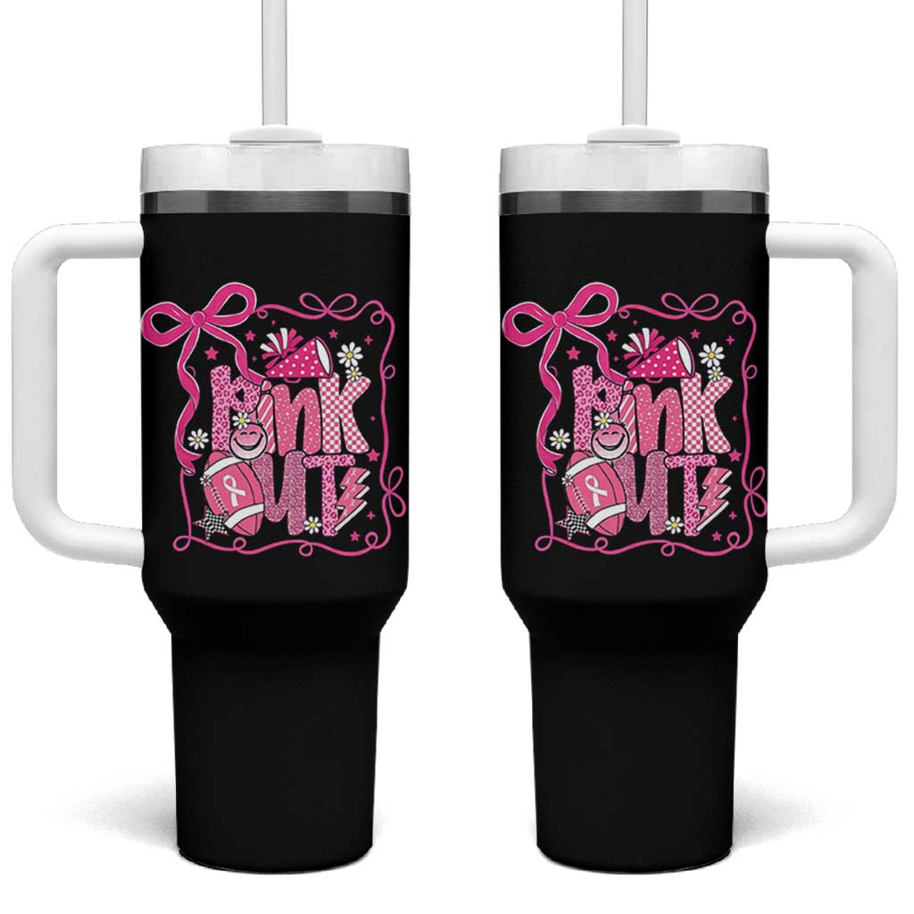 Pink Out Tumbler With Handle Football Support Breast Cancer Gift