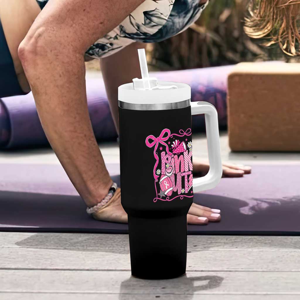 Pink Out Tumbler With Handle Football Support Breast Cancer Gift