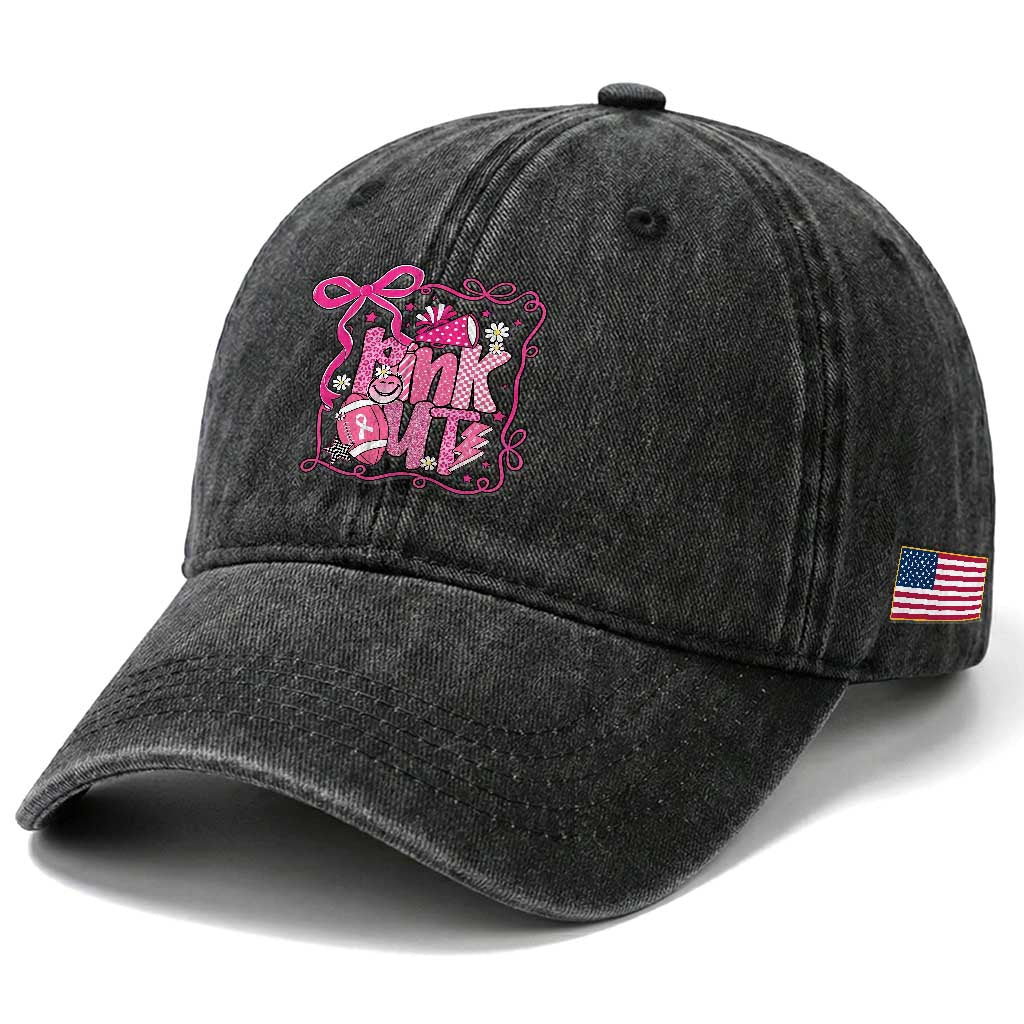 Pink Out Washed Cotton Baseball Cap Football Support Breast Cancer Gift