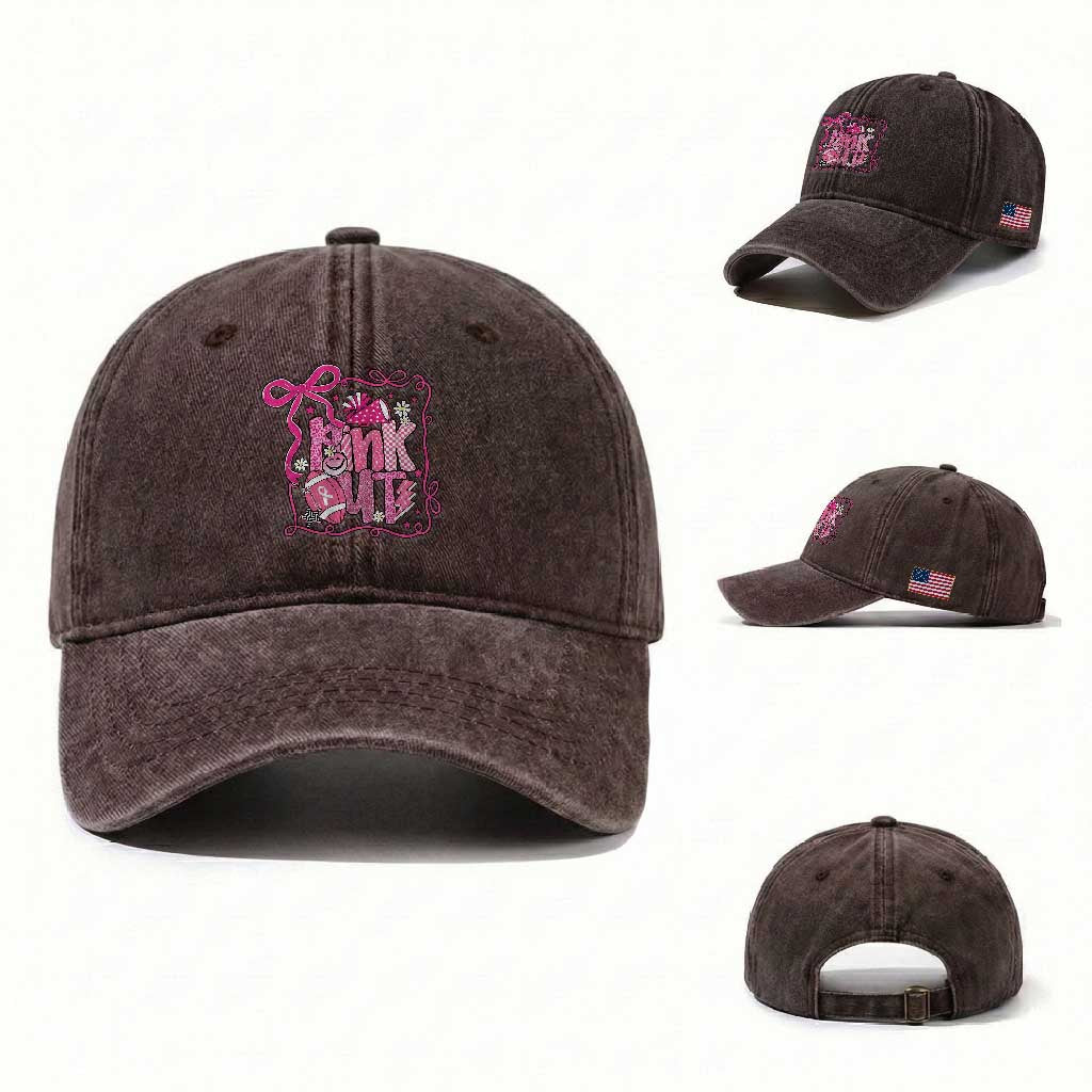 Pink Out Washed Cotton Baseball Cap Football Support Breast Cancer Gift