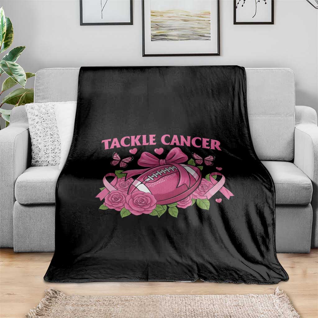 Tackle Cancer Throw Blanket Football Breast Cancer Awareness Pink Ribbon - Wonder Print Shop