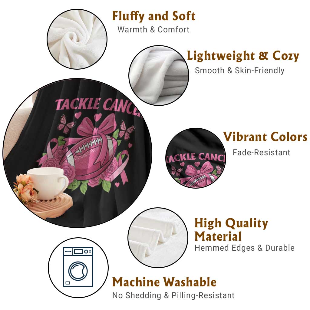 Tackle Cancer Throw Blanket Football Breast Cancer Awareness Pink Ribbon - Wonder Print Shop