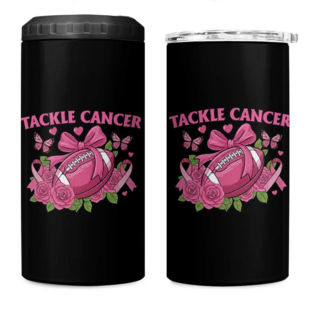 Tackle Cancer 4 in 1 Can Cooler Tumbler Football Breast Cancer Awareness Pink Ribbon