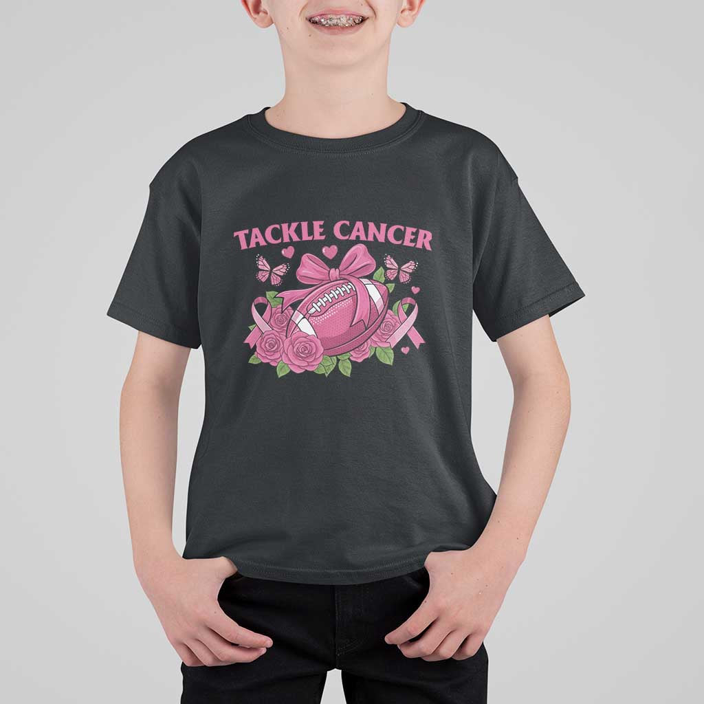 Tackle Cancer T Shirt For Kid Football Breast Cancer Awareness Pink Ribbon - Wonder Print Shop