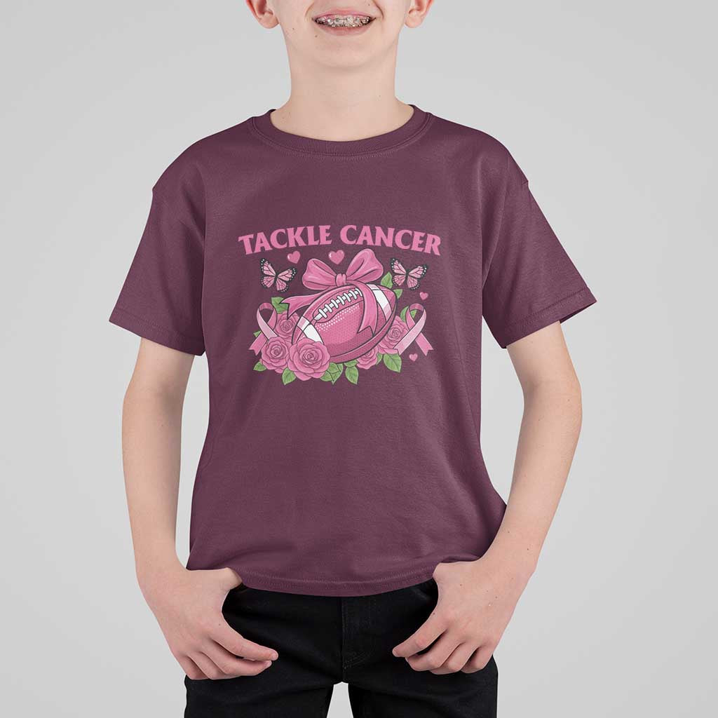 Tackle Cancer T Shirt For Kid Football Breast Cancer Awareness Pink Ribbon - Wonder Print Shop