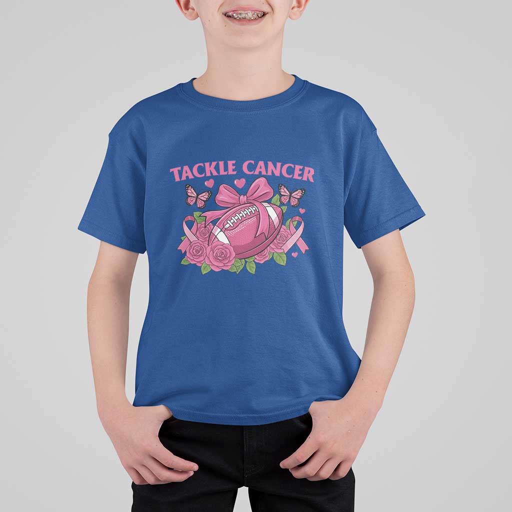 Tackle Cancer T Shirt For Kid Football Breast Cancer Awareness Pink Ribbon - Wonder Print Shop