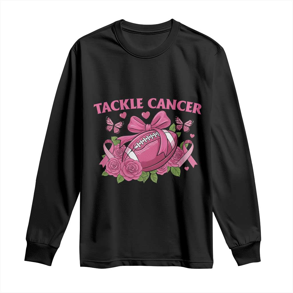 Tackle Cancer Long Sleeve Shirt Football Breast Cancer Awareness Pink Ribbon - Wonder Print Shop