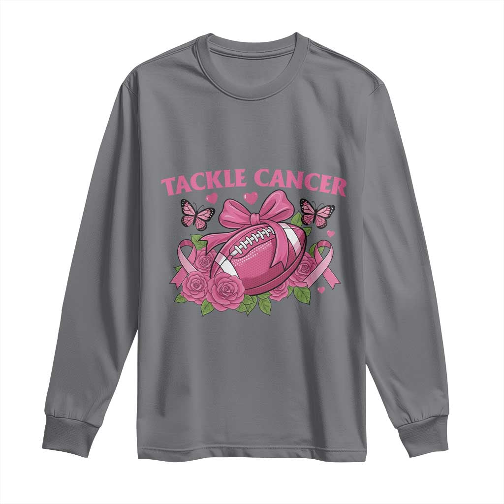 Tackle Cancer Long Sleeve Shirt Football Breast Cancer Awareness Pink Ribbon - Wonder Print Shop